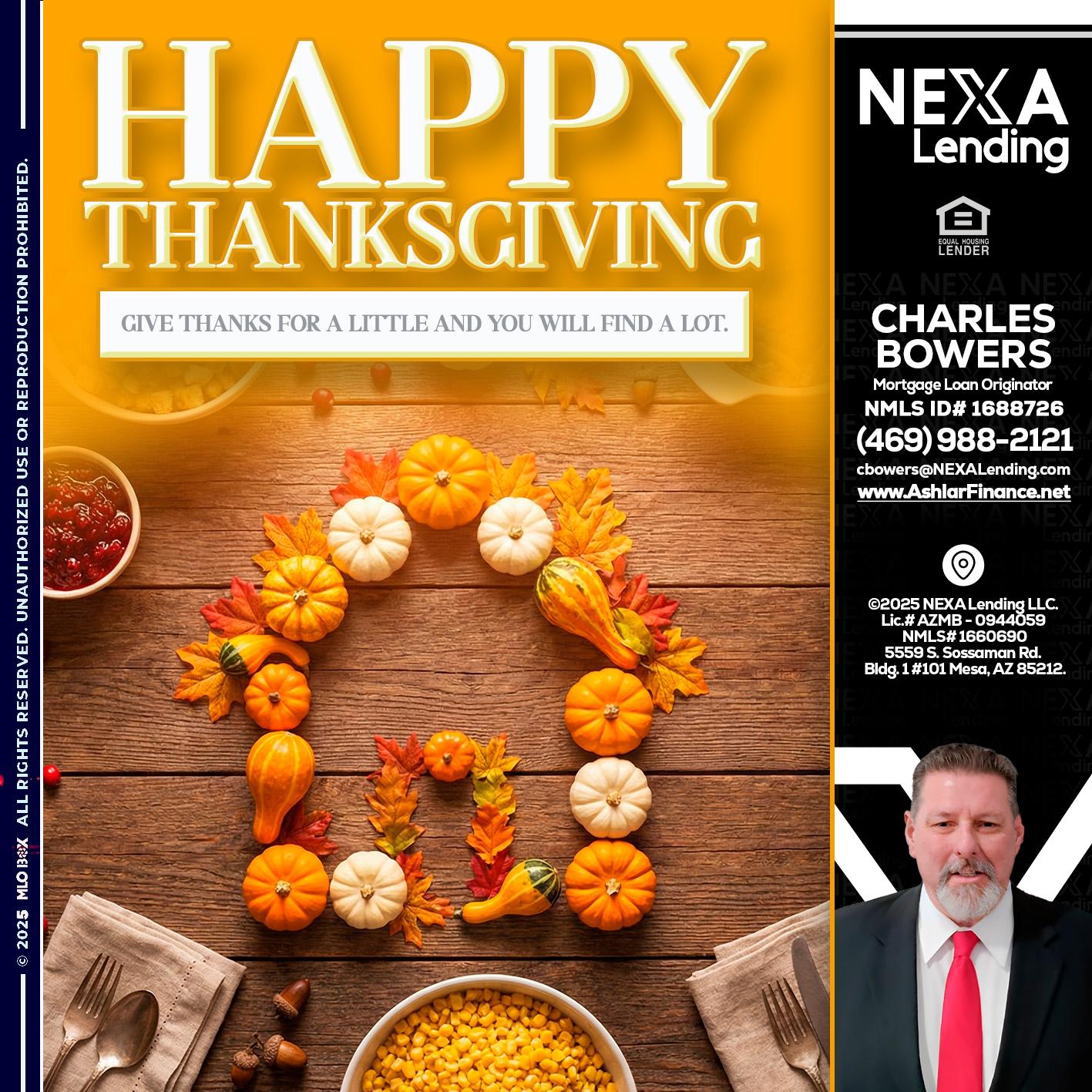 HAPPY THANKSGIVING - Charles Bowers -Mortgage Loan Originator
